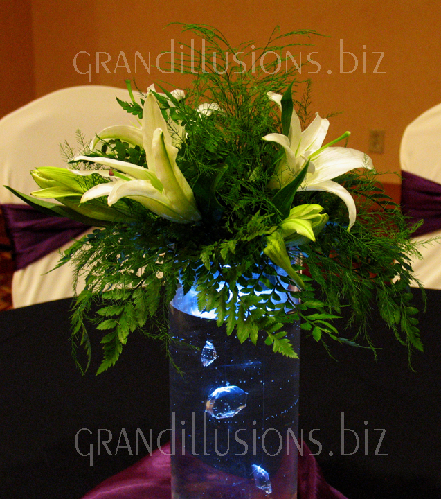 calla lillies crystals in water wedding centerpiece