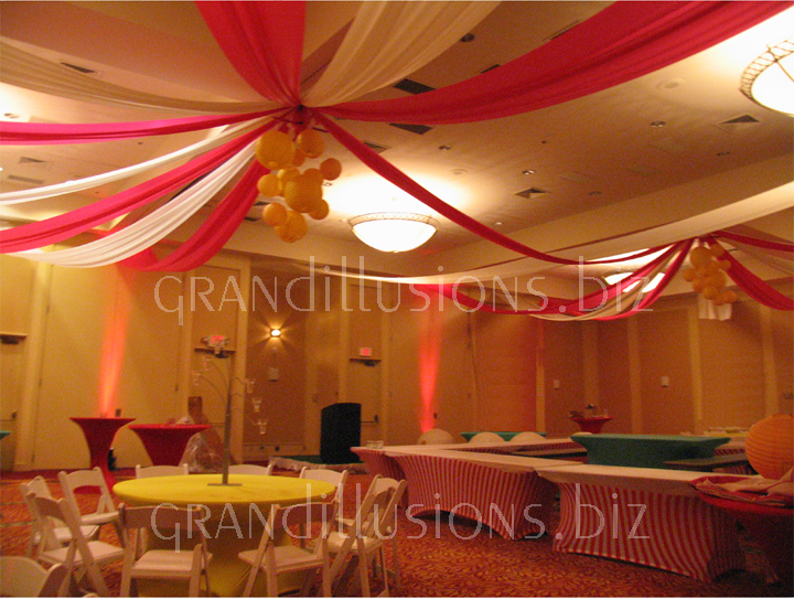 carnival uplights ceiling drapes draping draped decorations