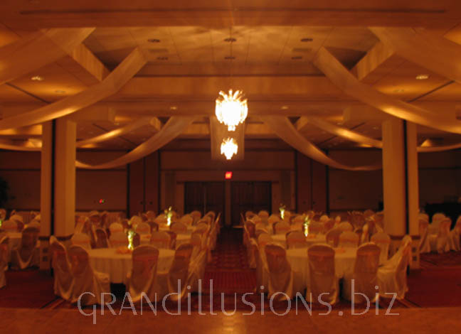 crystal chandiliers and silk wedding reception Marriott Cornhusker Hotel Lincoln Nebraska