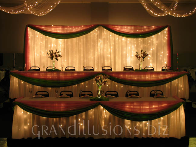 decorated head table with centerpieces wedding reception D.C. Centre Omaha Nebraska
