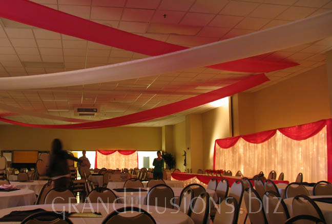 silk ceiling draping wedding reception Firefighters' Reception Hall Lincoln Nebraska
