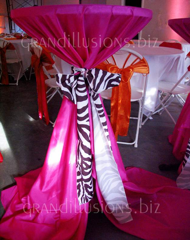 stand up cocktail table pink table cover zebra tie