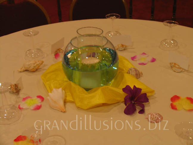 tropical centerpiece with candle