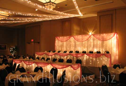 two tiered head table wedding reception decoration Downtown Holiday Inn Lincoln Nebraska